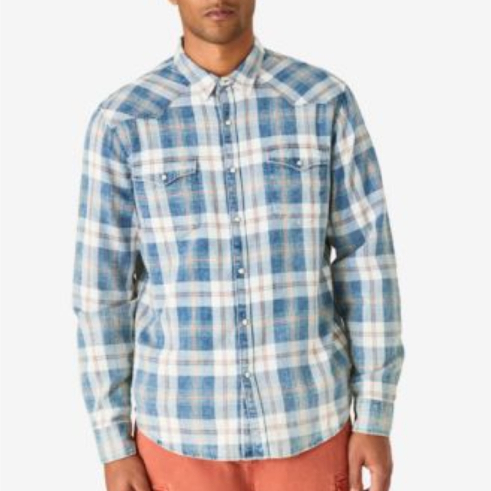 Lucky Brand Blue and White Plaid Casual Shirt